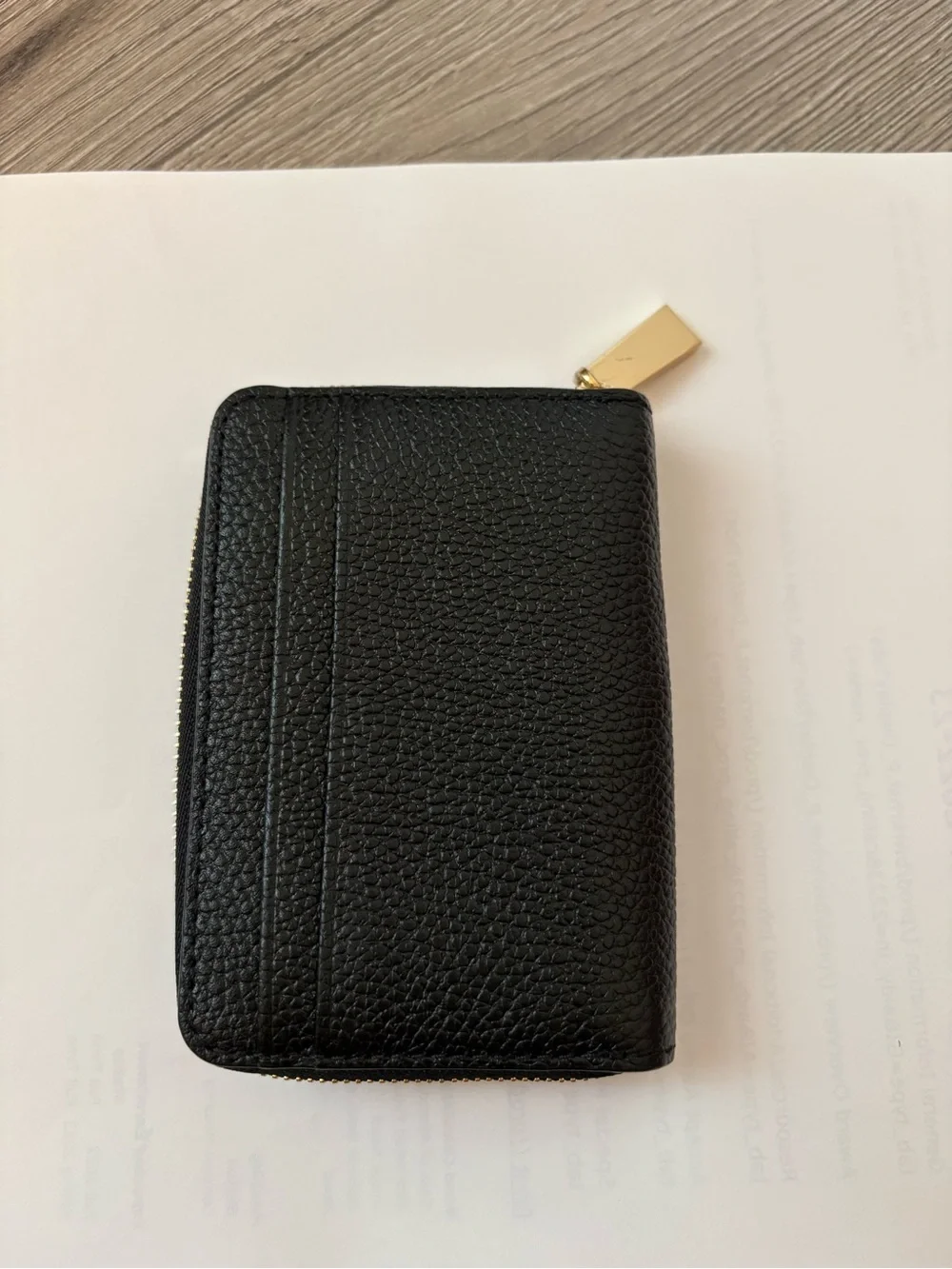 Michael Kors Black Pebbled Leather Zip Card Holder with Gold Hardware